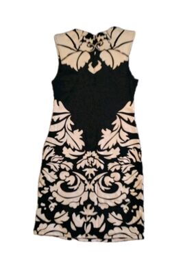 Arden B Black Mini Dress with Beige Baroque Motif M NWT
